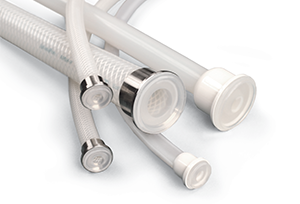 Series of different sized tubes with molded fittings on the ends.