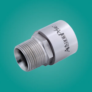 Threaded male crimp fitting, shown with collar laser etched with AdvantaPure