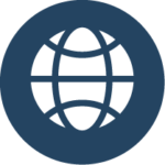 Globe Icon - white Globe pin on a dark blue circle
